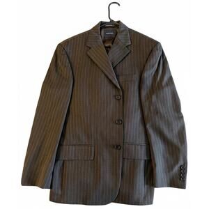 Nautica Men's 2-Piece Suit 40S 34W | 100% Wool Pinstripe Charcoal/Brown